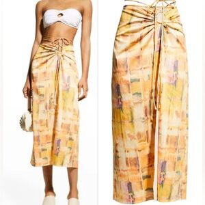 Cult Gaia Nell Gathered A-Line Midi Skirt Yellow Orange Size Small